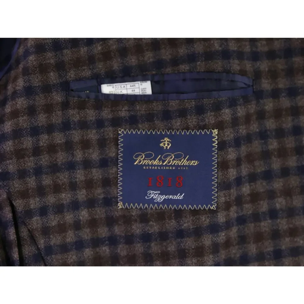 Brooks Brothers Fitzgerald Brown Navy Check Flannel Patch Pocket Blazer 44R